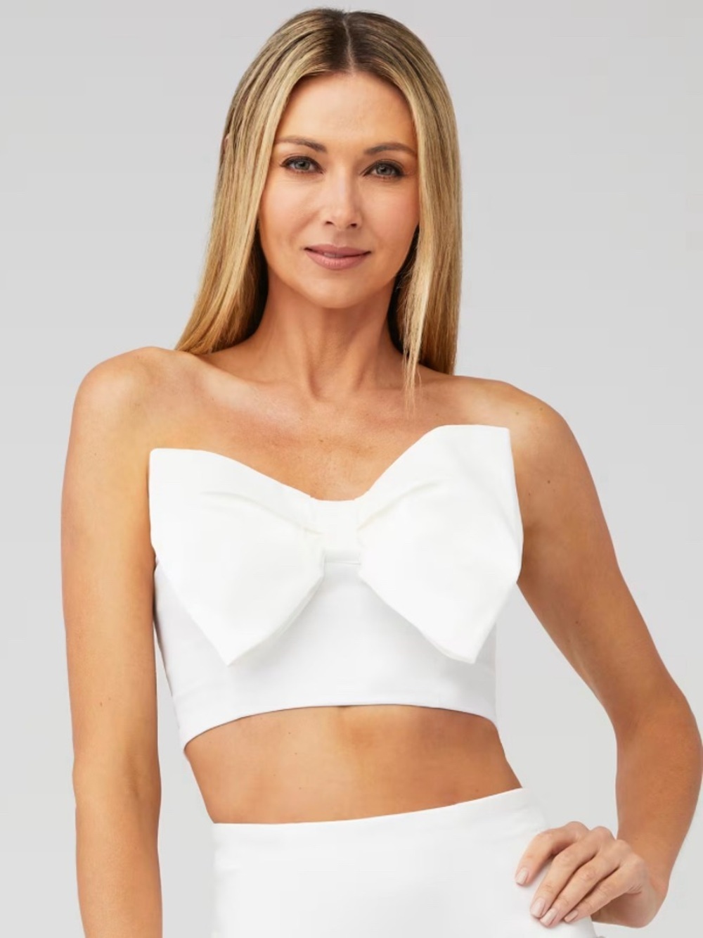 Show Me Your MuMu White Taffeta Strapless Bow Crop Top S Small